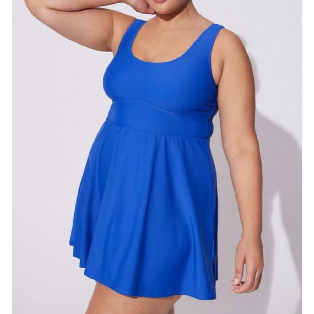 🆕 Blue Wireless Long Length Scoop Dress With Brief 00 M 10 L NWT Torrid New!